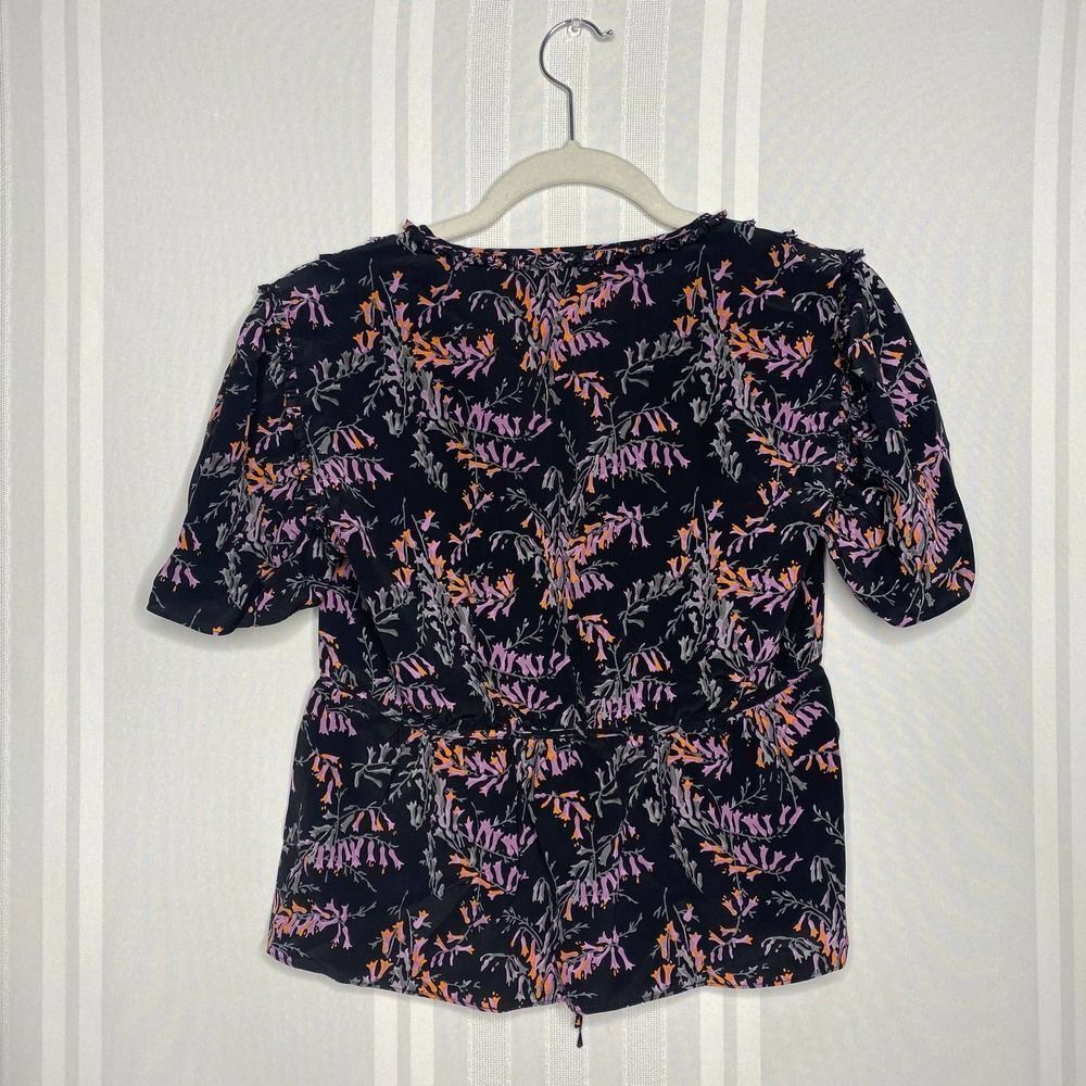 Cinq a Sept Snapdragon Keira Silk Floral V-Neck Blouse Short Sleeve Small Top - Picture 10 of 11